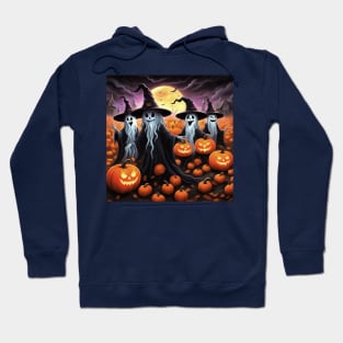 Fun Halloween Ghost Wearing Witches Hats With Jack O Lanterns Hoodie